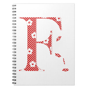flower Patterned Letter F(red & dots) Spiral Notebook