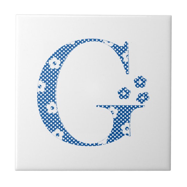 flower Patterned Letter G(blue & dots) Tile (Front)