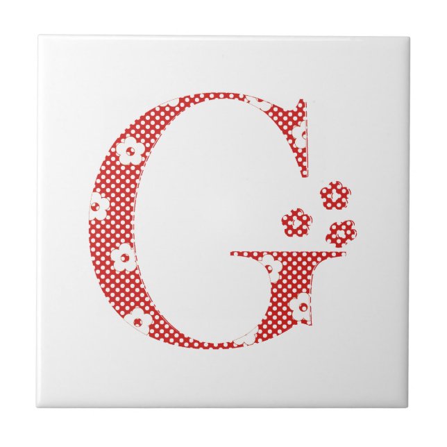 flower Patterned Letter G(red & dots) Tile (Front)