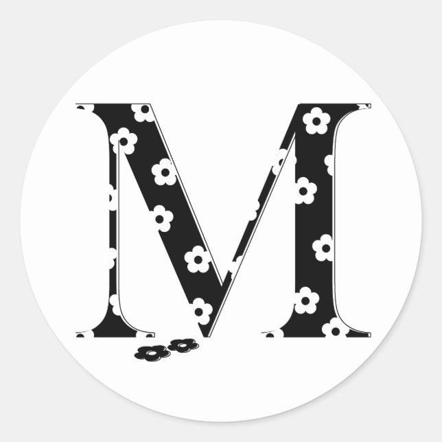 flower Patterned Letter M Classic Round Sticker (Front)