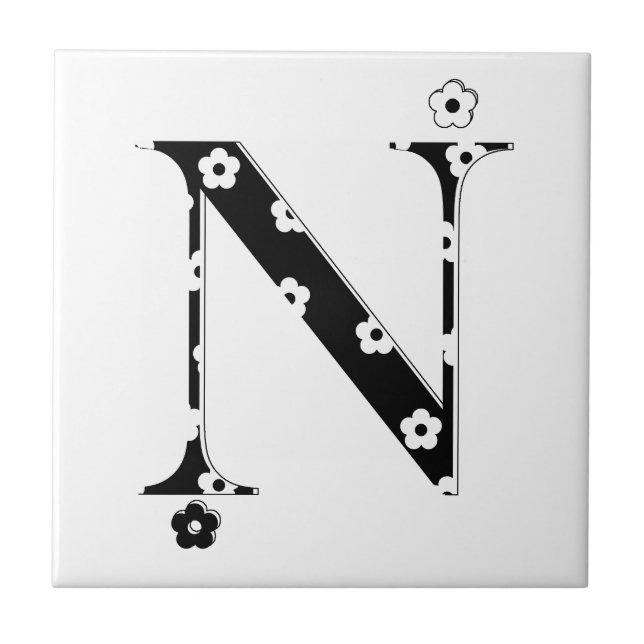 flower Patterned Letter N Tile (Front)