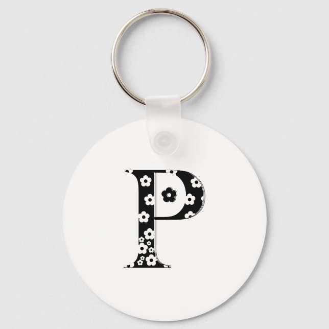 flower Patterned Letter P Key Ring (Front)
