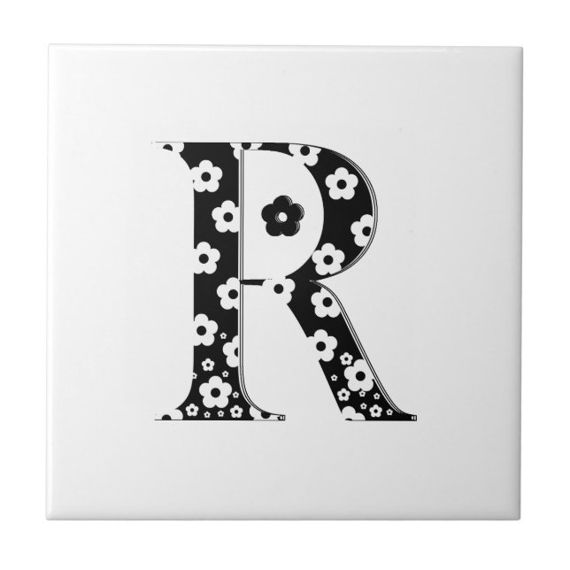 flower Patterned Letter R Tile (Front)