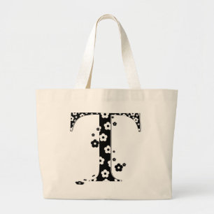 flower Patterned Letter T Large Tote Bag
