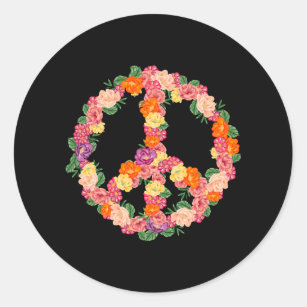 Flower Peace Sign 1970s Art 70s Party Hippie Classic Round Sticker