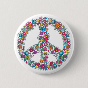 Flower Peace Sign 6 Cm Round Badge
