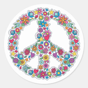 Flower Peace Sign Classic Round Sticker
