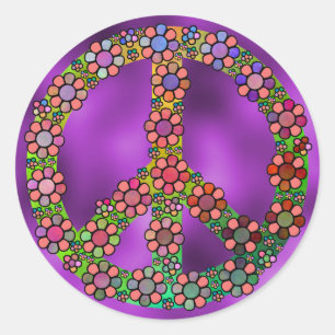 Flower Peace Sign Symbol Classic Round Sticker
