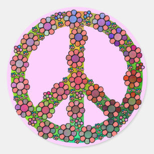 Flower Peace Sign Symbol Classic Round Sticker