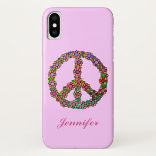 Flower Peace Sign Symbol Pink Personalised iPhone X Case