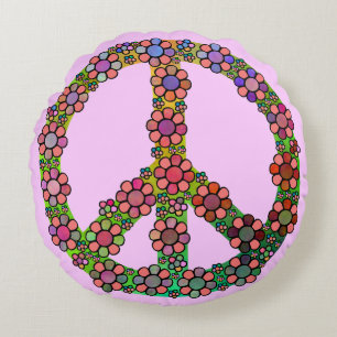 Flower Peace Sign Symbol Round Cushion