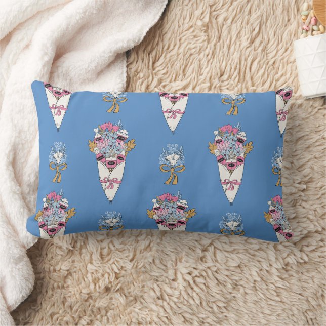 Flower & Perfume Bouquet Bundle on blue Lumbar Cushion (Blanket)
