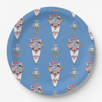 Flower & Perfume Bouquet Bundle on blue Paper Plate
