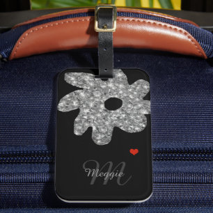 flower - personalised black luggage tag