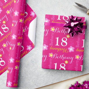 Flower personalised name age 18th birthday wrap wrapping paper