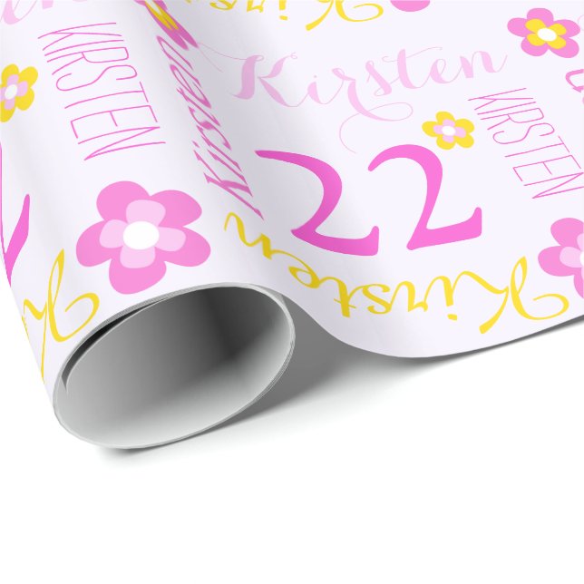 Flower personalised name age 22nd birthday wrap wrapping paper (Roll Corner)