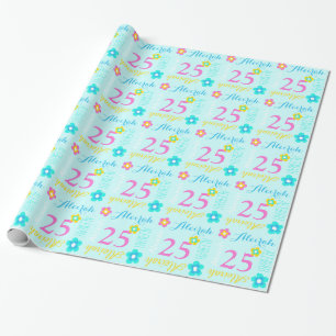 Flower personalised name age 25th birthday wrap wrapping paper