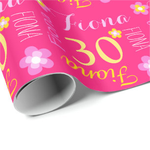 Flower personalised name age 30th birthday wrap wrapping paper