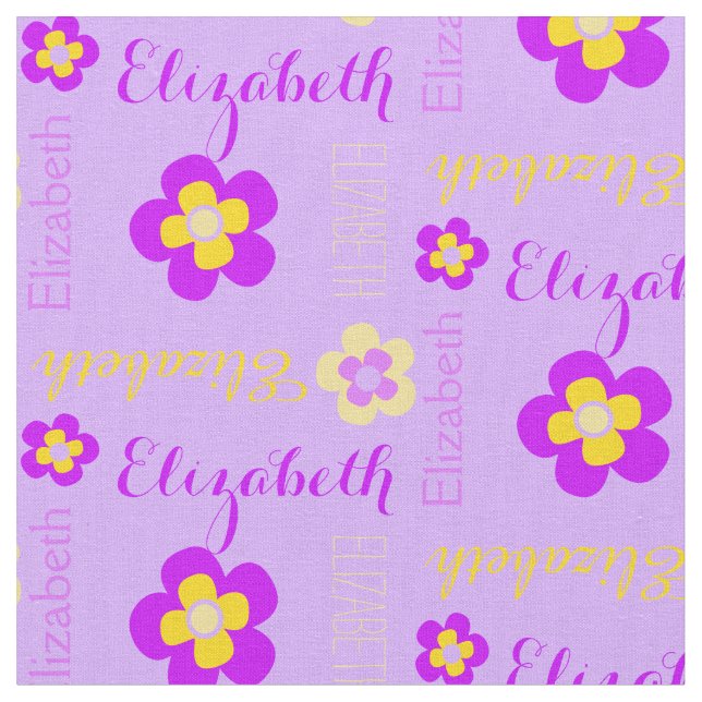 Flower personalised name text purple fabric (Close Up)
