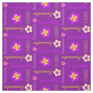 Flower personalised name text purple fabric
