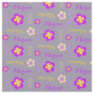 Flower personalised name text purple grey fabric