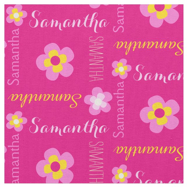 Flower personalised name typographic fabric (Close Up)