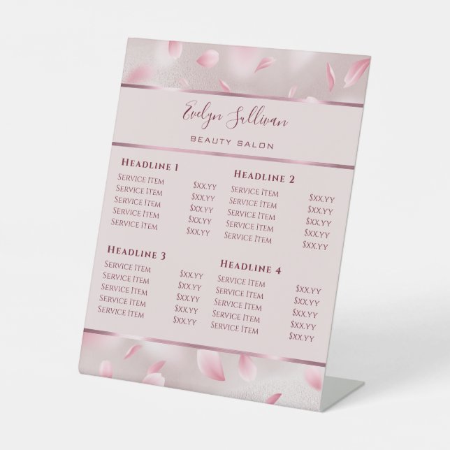 Flower Petals Faux Foil Price List Pedestal Sign (Front)