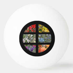 Flower Photo Collage in Black Frame Ping Pong Ball