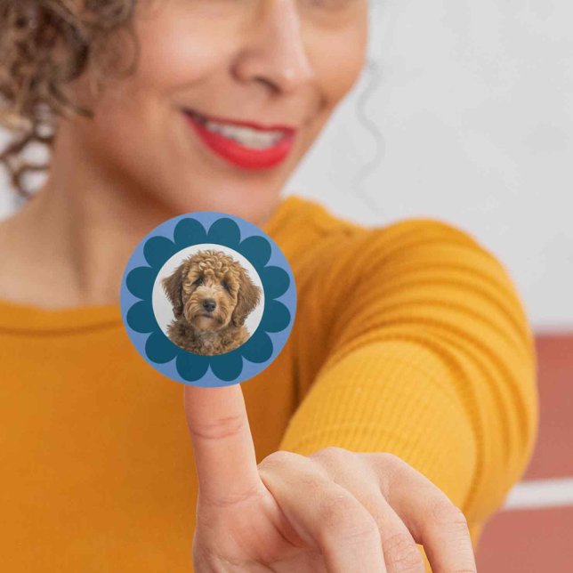 Flower Photo frame Pet Dog Cat Customisable Colour Classic Round Sticker (Creator Uploaded)