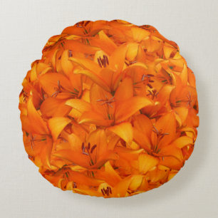 Flower Photo Orange Garden Lilies Round Cushion