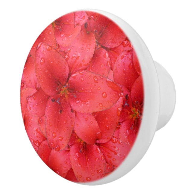 Flower Photo Red Garden Lilies Ceramic Knob (Right)