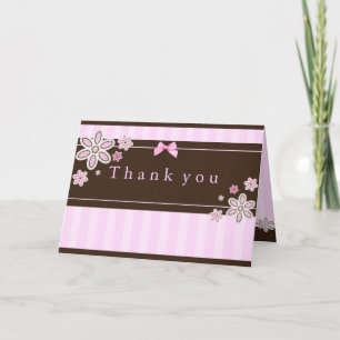 Flower Pink & Brown Thank You Card