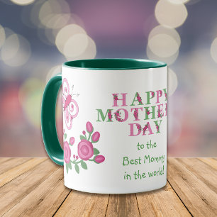 Flower Pink Butterfly Best Mummy Mug
