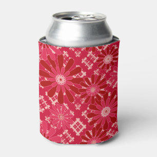 Flower plaid , floral , plaid , red , red , rustic can cooler