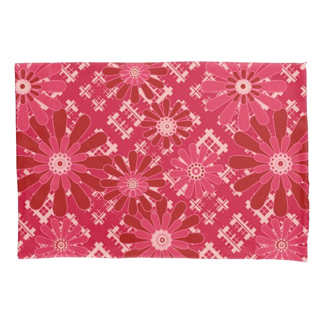 Flower plaid , floral , plaid , red , red , rustic pillowcase (Front)