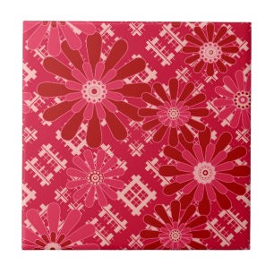 Flower plaid , floral , plaid , red , red , rustic tile