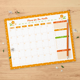 Flower Polka Dots Monthly Sunday Start Planner Notepad