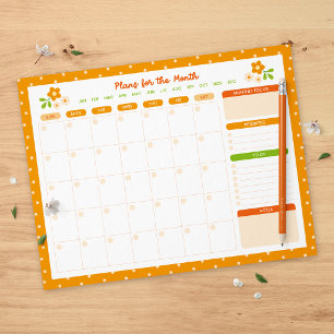 Flower Polka Dots Monthly Sunday Start Planner Notepad