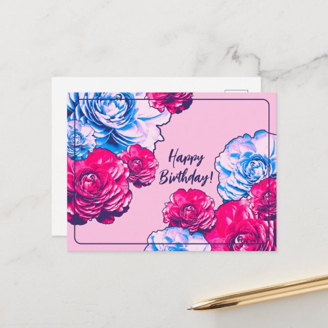 Flower Pop Happy Birthday Postcard (Front/Back In Situ)