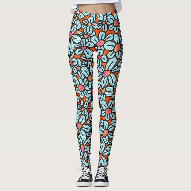 Flower Pop (Orange) Leggings (Front)