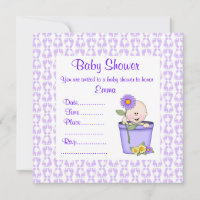 FLOWER POT BABY SHOWER INVITATION Purple