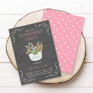 Flower Pot Chalkboard Pink Retirement Party Invitation