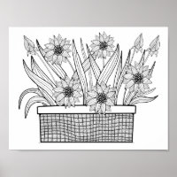 Flower Pot Colouring Page Art Poster