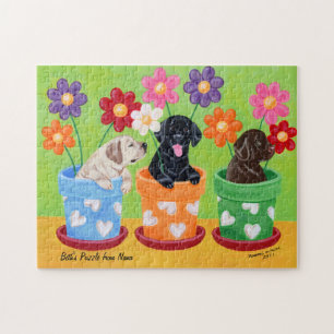 Flower Pot Labrador Puppies Jigsaw Puzzle