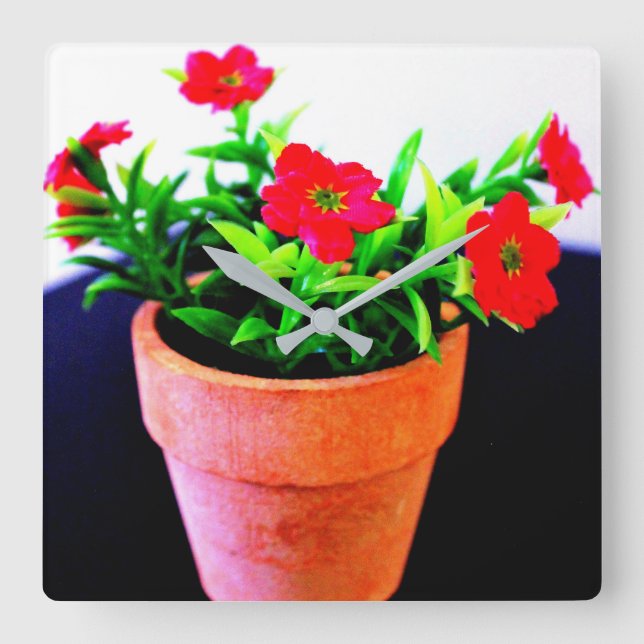 Flower Pot Square Wall Clock (Front)