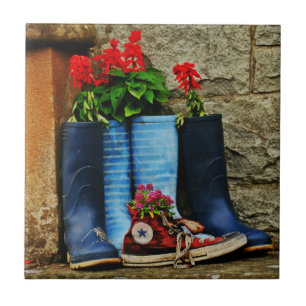 Flower pot wellies boots and runner tile