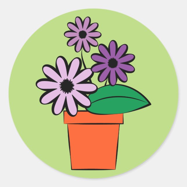 Flower Pots Purple Daisies Classic Round Sticker (Front)