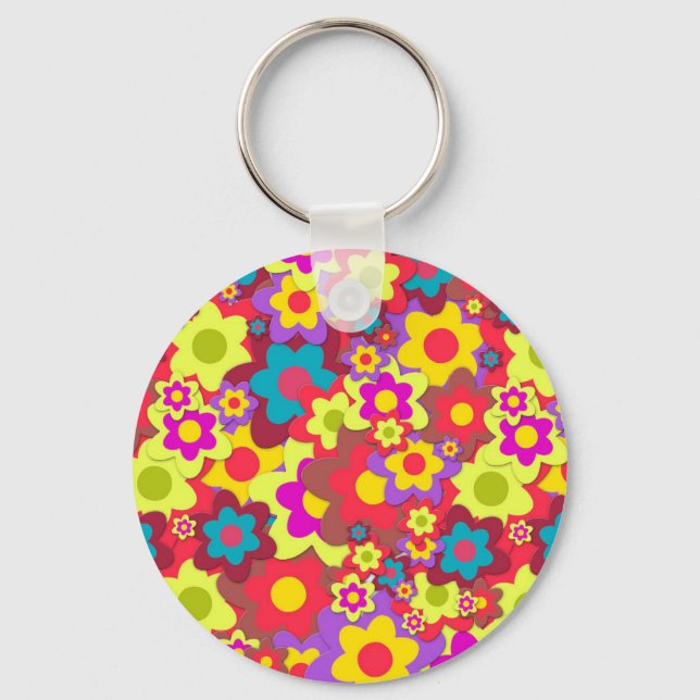 Flower Power 60s hippy Key Ring (Front)