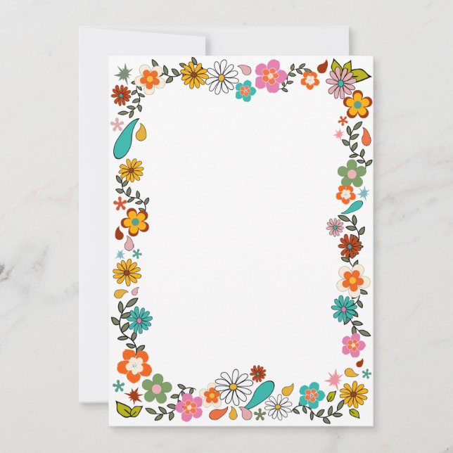 Flower Power 70's inspired border Invitation (Front)