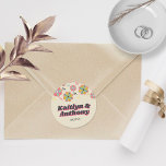 Flower Power 70's Retro Groovy Wedding Classic Round Sticker<br><div class="desc">Celebrate in style with these very trendy 70's retro style wedding stickers. The design is easy to personalise with your special event wording and your guests will be thrilled when they receive these fabulous stickers. Matching items can be found in the collection.</div>